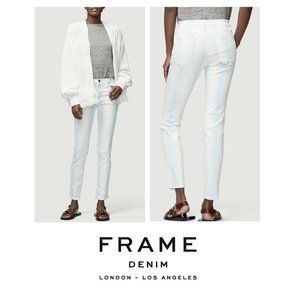 FRAME High Skinny Crop Stripe Ombre Jeans, Size 34 blue & white